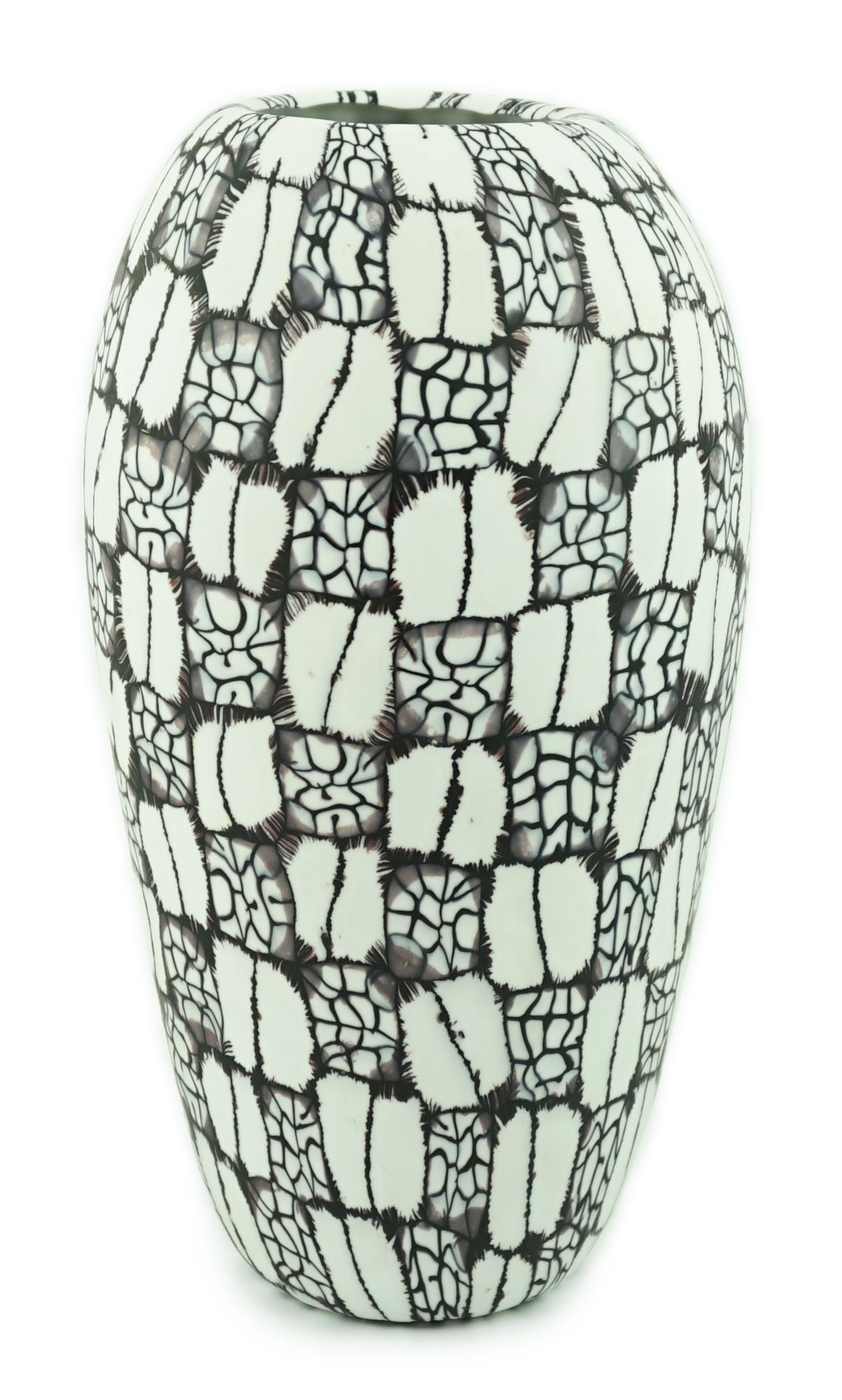 Vittorio Ferro (1932-2012) A Murano glass Murrine vase, with grey and white chequer pattern, signed, 29cm, Please note this lot attracts an additional import tax of 20% on the hammer price